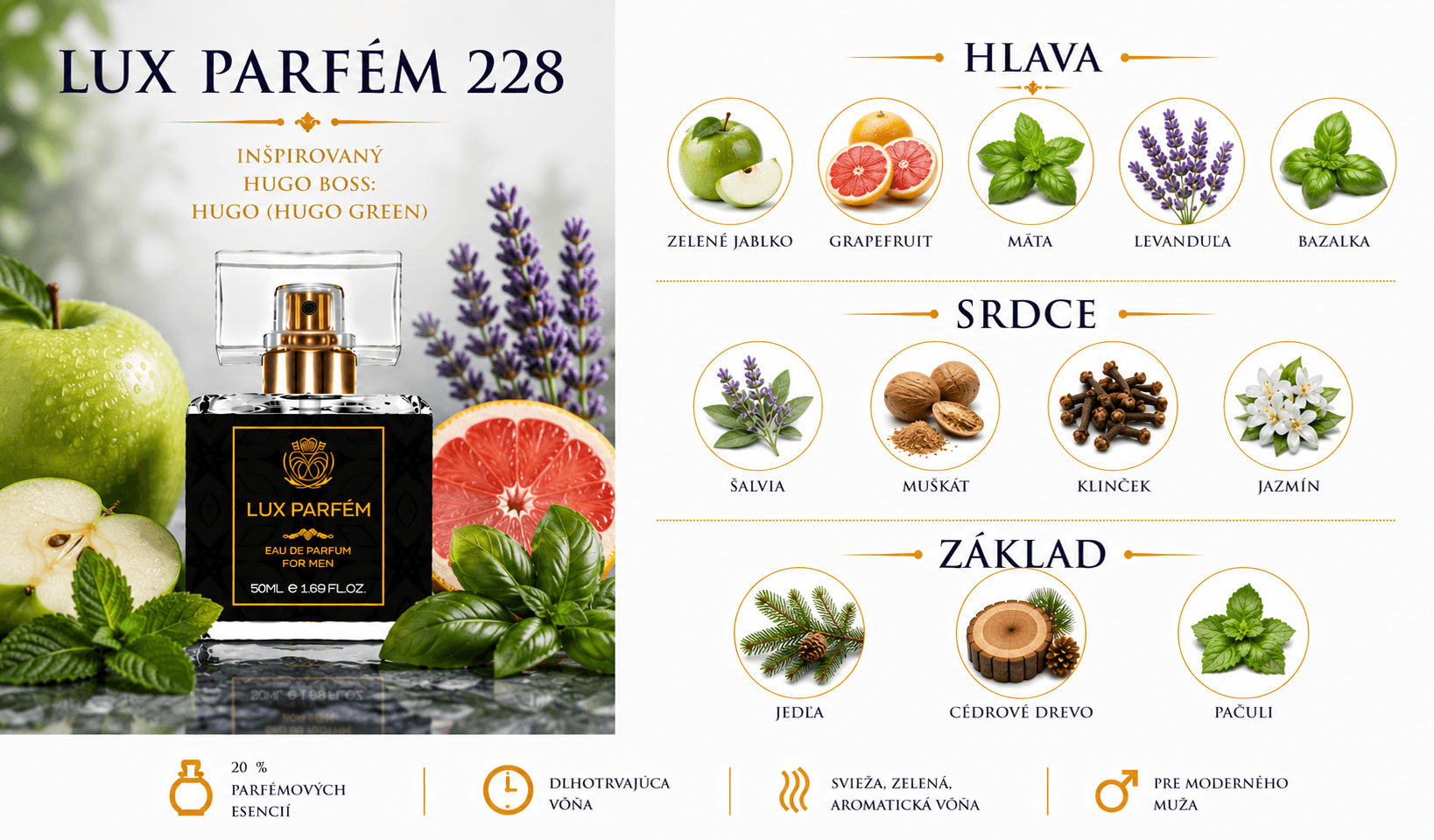 Lux Parfém 228 – Inšpirovaný Hugo Boss: Hugo (Hugo Green)